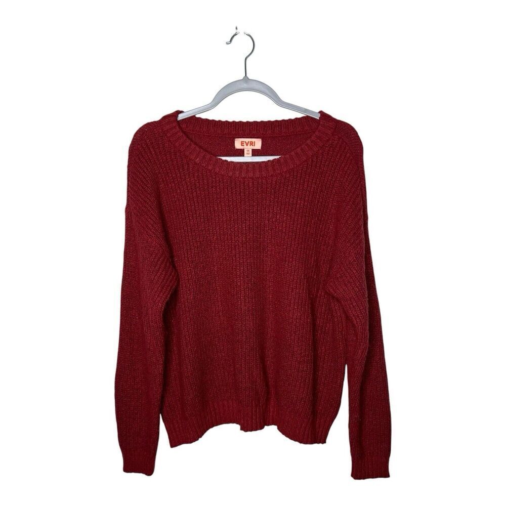 EVRI Sweater Womens 1X Knit Pullover Crew Neck Holiday Red Cozy Fall